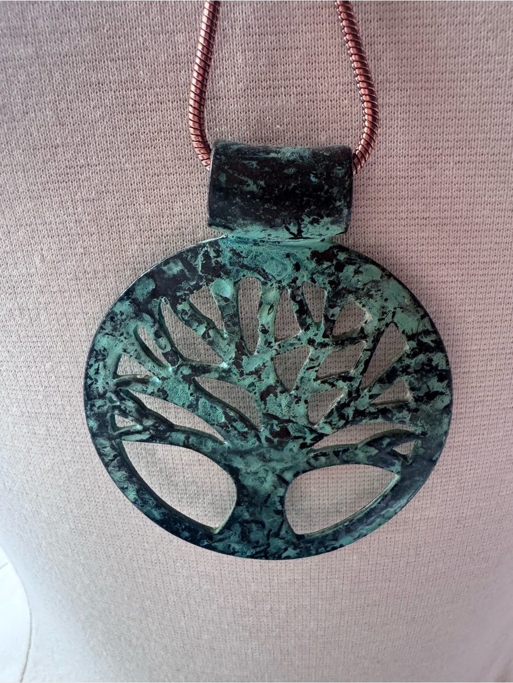 Patina Tree of Life Pendant Necklace - with matching earings Green Finish